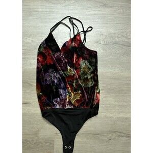 EXPRESS Velvet Floral Bodysuit  Cami String Straps V Neck Evening romantic XS